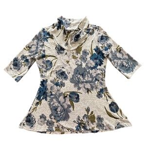 Marvella made in Canada half sleeve floral pattern cowl neck top size M